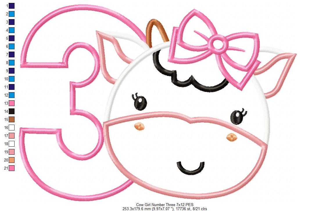 Cow Girl Birthday Number 3 Three 3rd Birthday - Applique