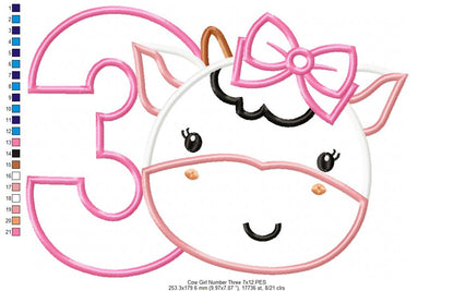 Cow Girl Birthday Number 3 Three 3rd Birthday - Applique