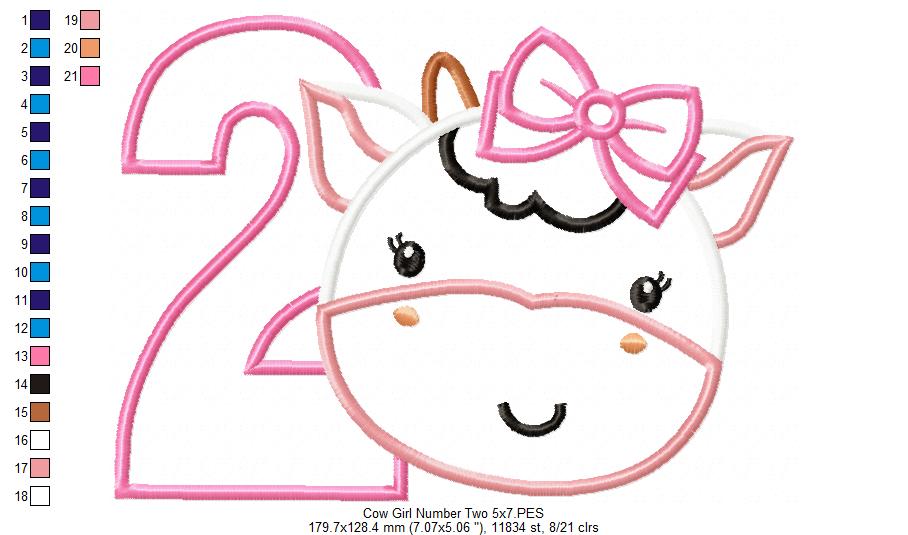 Cow Girl Number 2 Two 2nd Birthday - Applique