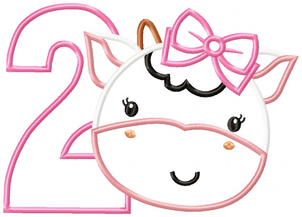 Cow Girl Number 2 Two 2nd Birthday - Applique