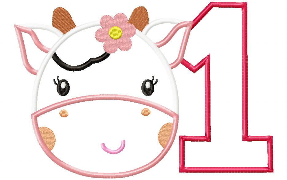 Cow One Birthday Girl - Applique
