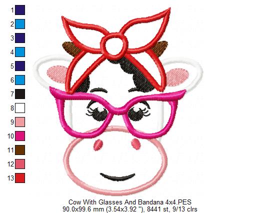 Cow Girl with Bandana and Glasses - Applique Embroidery