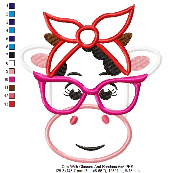 Cow Girl with Bandana and Glasses - Applique Embroidery