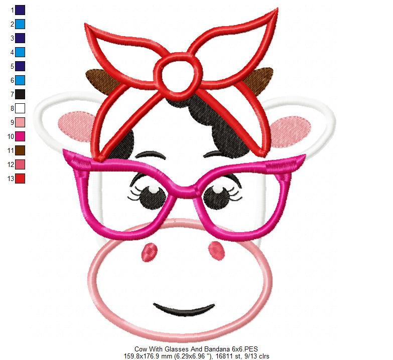 Cow Girl with Bandana and Glasses - Applique Embroidery