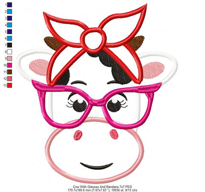 Cow Girl with Bandana and Glasses - Applique Embroidery