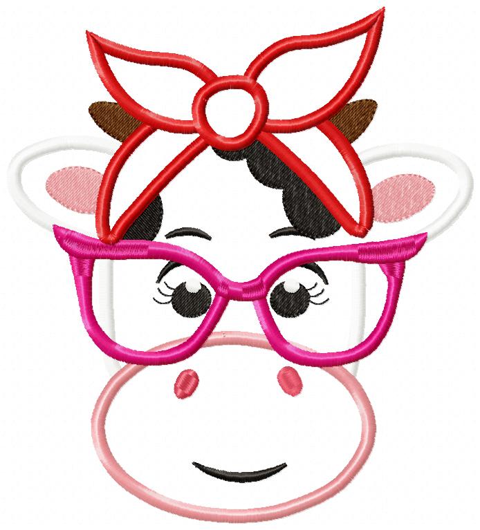 Cow Girl with Bandana and Glasses - Applique Embroidery
