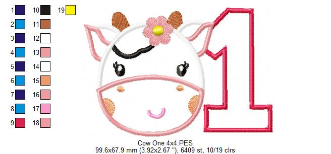 Cow One Birthday Girl - Applique