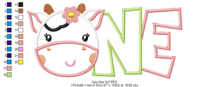 Cow One Birthday Girl - Applique Embroidery
