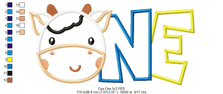 Cow One Birthday Boy - Applique - Machine Embroidery Design