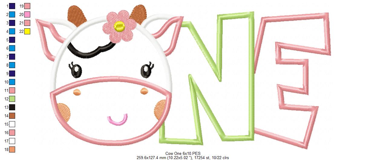 Cow One Birthday Girl - Applique Embroidery