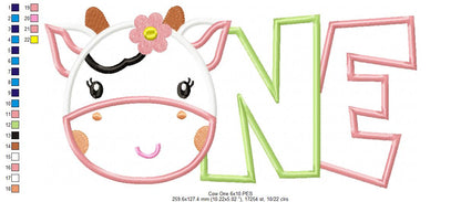 Cow One Birthday Girl - Applique Embroidery
