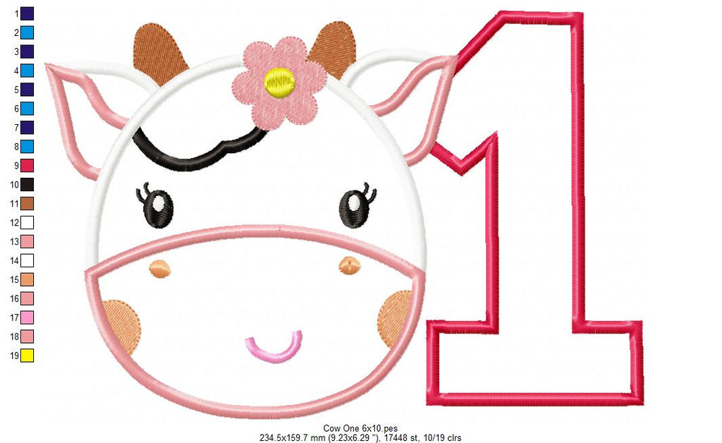 Cow One Birthday Girl - Applique