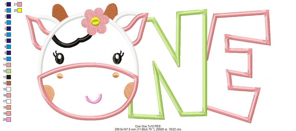 Cow One Birthday Girl - Applique Embroidery