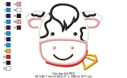 Sweet Cow Face – Appliqué – Machine Embroidery Design