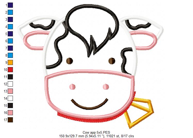 Sweet Cow Face – Appliqué – Machine Embroidery Design