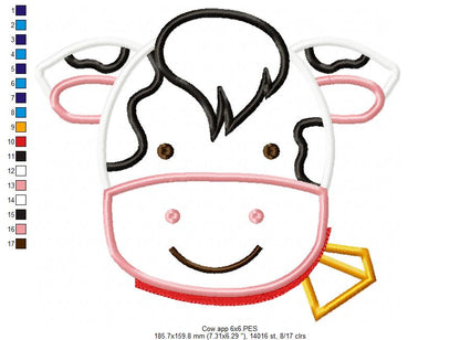 Sweet Cow Face – Appliqué – Machine Embroidery Design