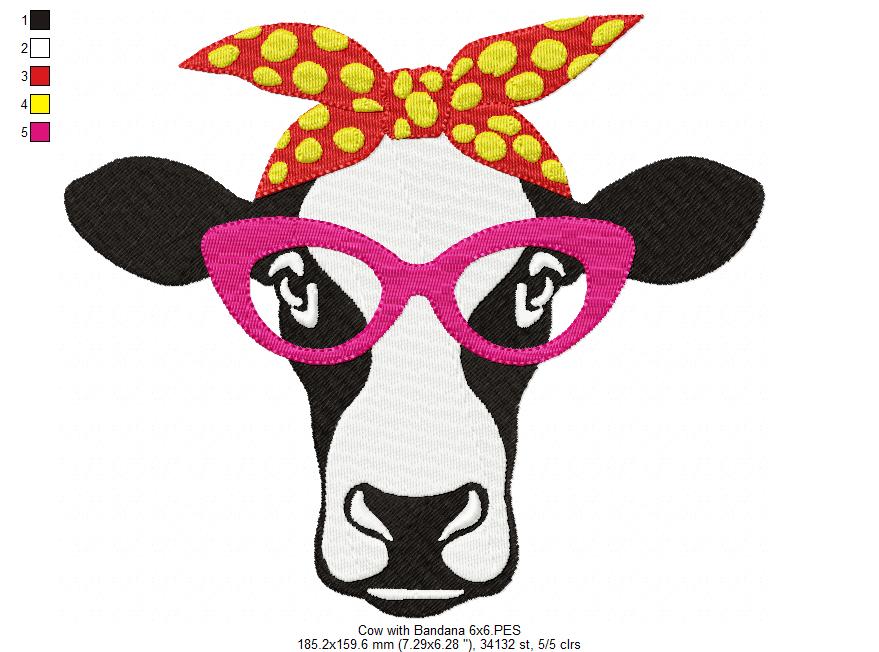 Cow with Bandana - Fill Stitch