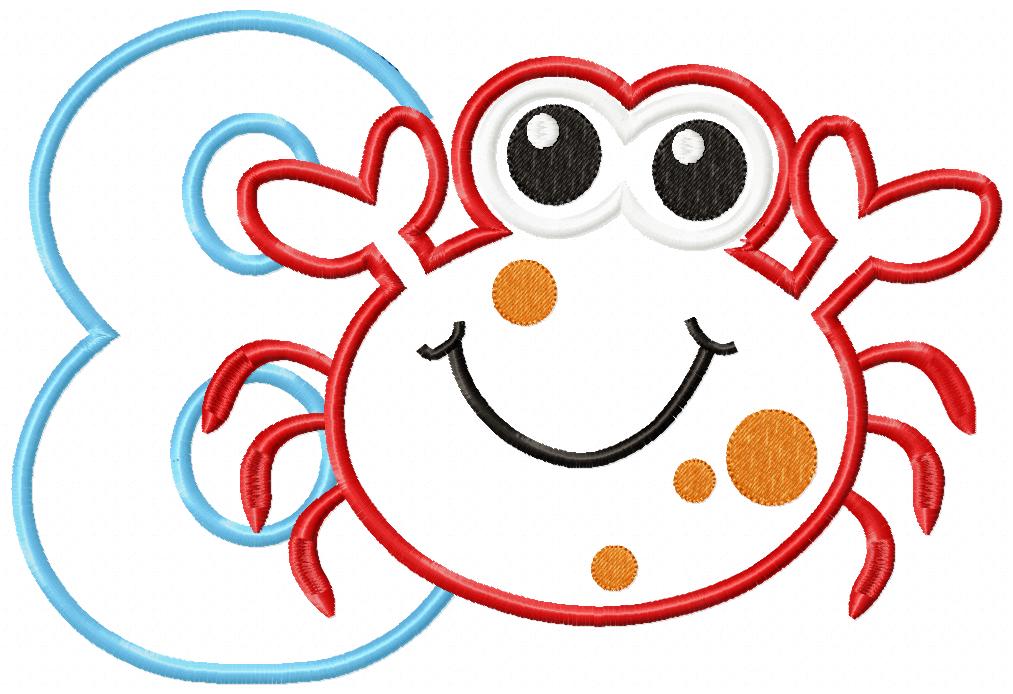 Crab Birthday Number 8 Eight 8th Birthday - Applique