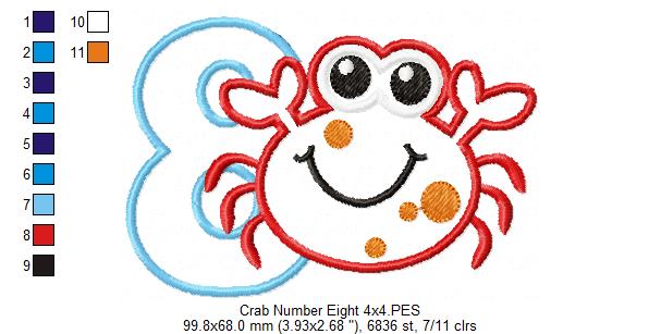 Crab Birthday Number 8 Eight 8th Birthday - Applique
