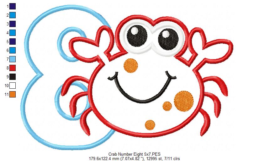 Crab Birthday Number 8 Eight 8th Birthday - Applique