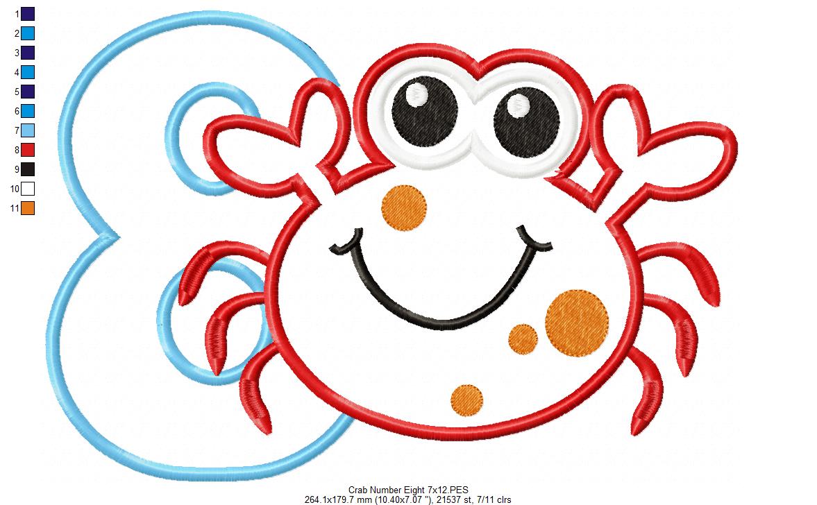 Crab Birthday Number 8 Eight 8th Birthday - Applique