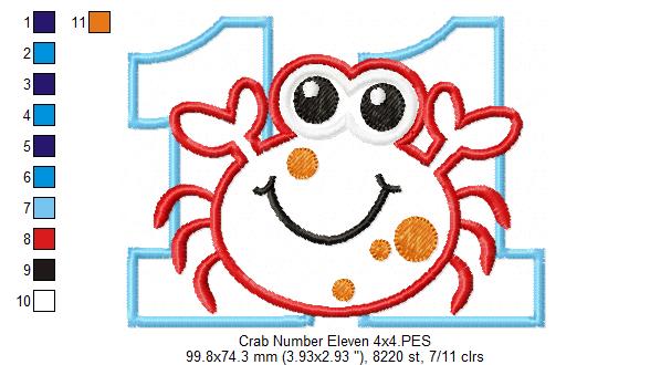 Crab Number Eleven 11 Elenth Birthday - Applique