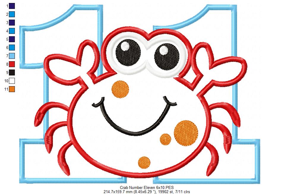 Crab Number Eleven 11 Elenth Birthday - Applique