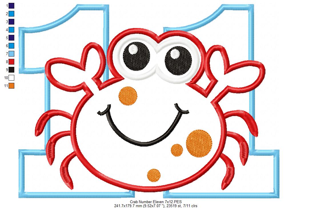 Crab Number Eleven 11 Elenth Birthday - Applique