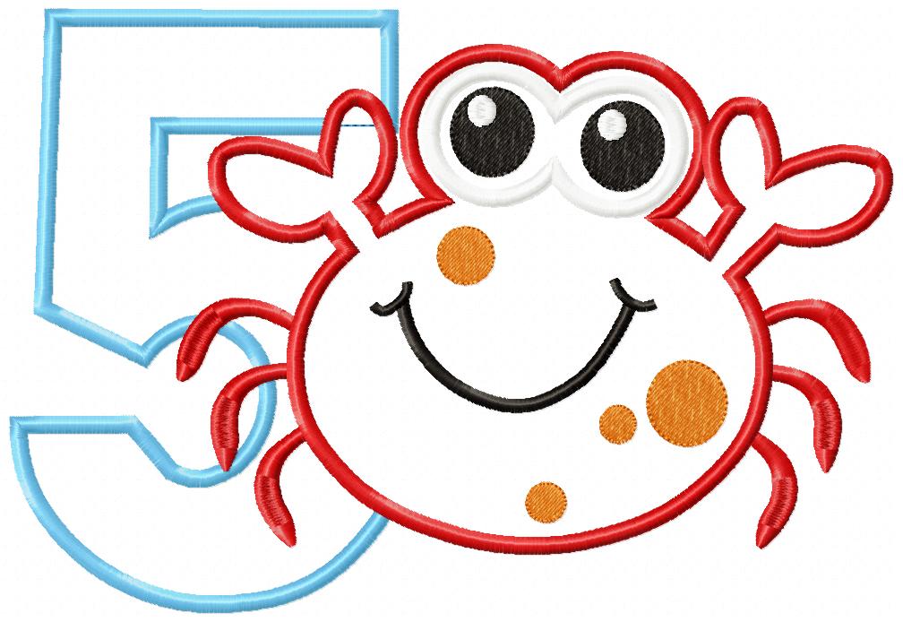 Crab Birthday Number 5 Five 5th Birthday - Applique