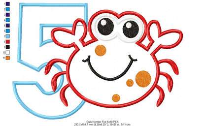 Crab Birthday Number 5 Five 5th Birthday - Applique
