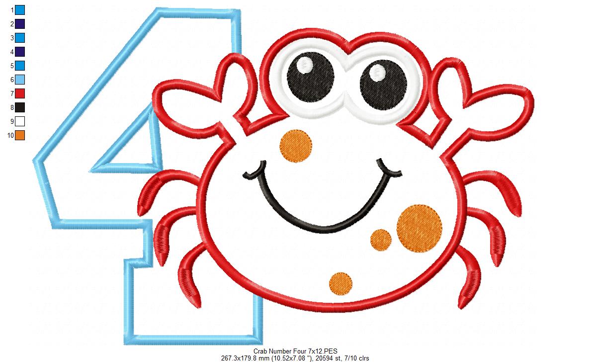 Crab Birthday Number 4 Four 4th birthday - Applique