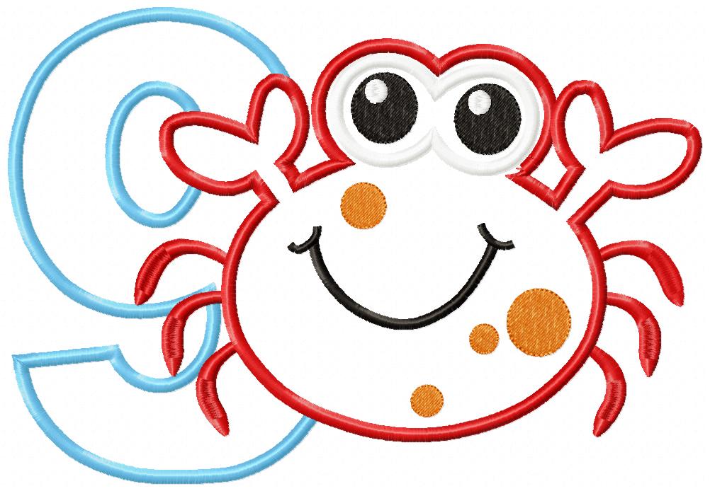 Crab Number 9 Nine 9th Birthday - Applique