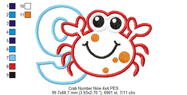 Crab Number 9 Nine 9th Birthday - Applique
