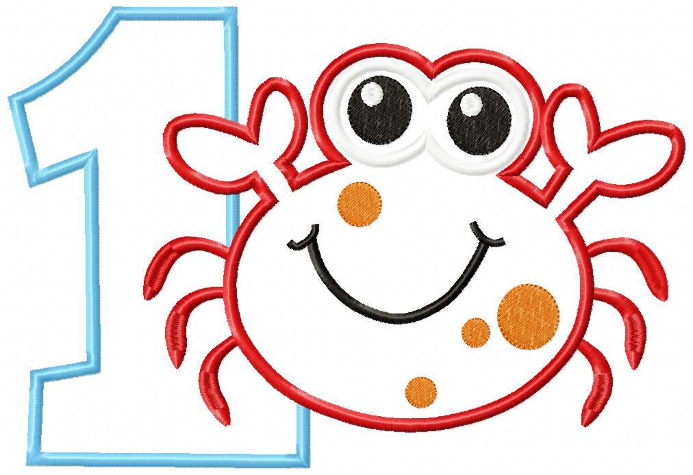 Crab Birthday Number 1 One 1st Birthday - Applique
