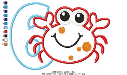 Crab Birthday Number 6 Six 6th Birthday - Applique