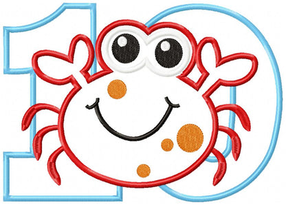 Crab Number Ten 10 Tenth Birthday - Applique