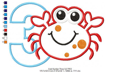 Crab Birthday Number 3 Three 3rd Birthday - Applique