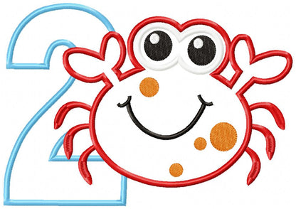 Crab Birthday Number 2 Two 2nd Birthday - Applique