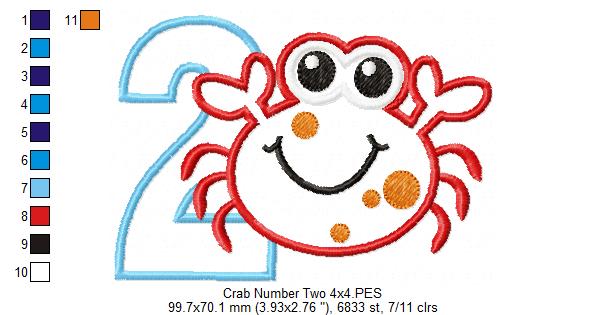 Crab Birthday Number 2 Two 2nd Birthday - Applique