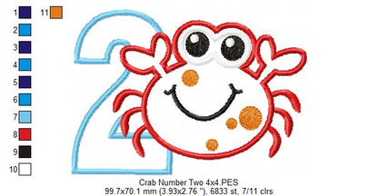 Crab Birthday Number 2 Two 2nd Birthday - Applique