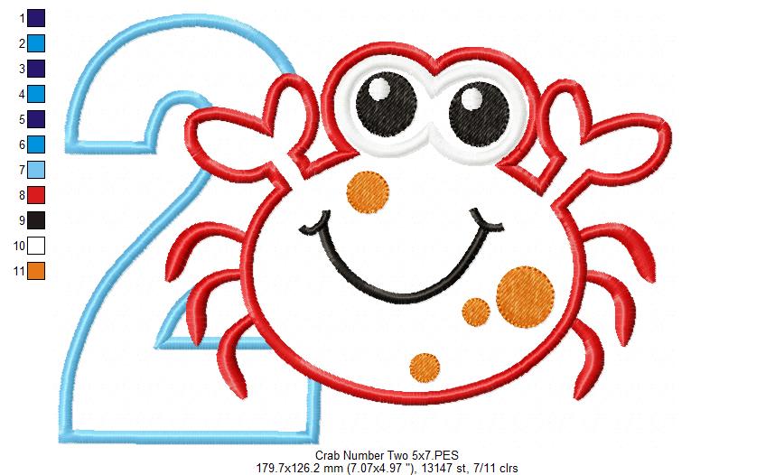 Crab Birthday Number 2 Two 2nd Birthday - Applique
