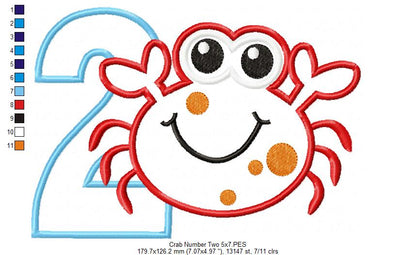 Crab Birthday Number 2 Two 2nd Birthday - Applique