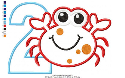 Crab Birthday Number 2 Two 2nd Birthday - Applique