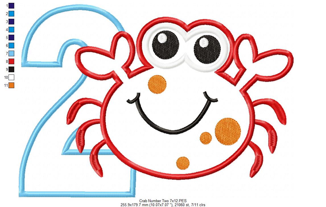 Crab Birthday Number 2 Two 2nd Birthday - Applique
