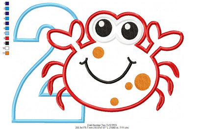 Crab Birthday Number 2 Two 2nd Birthday - Applique