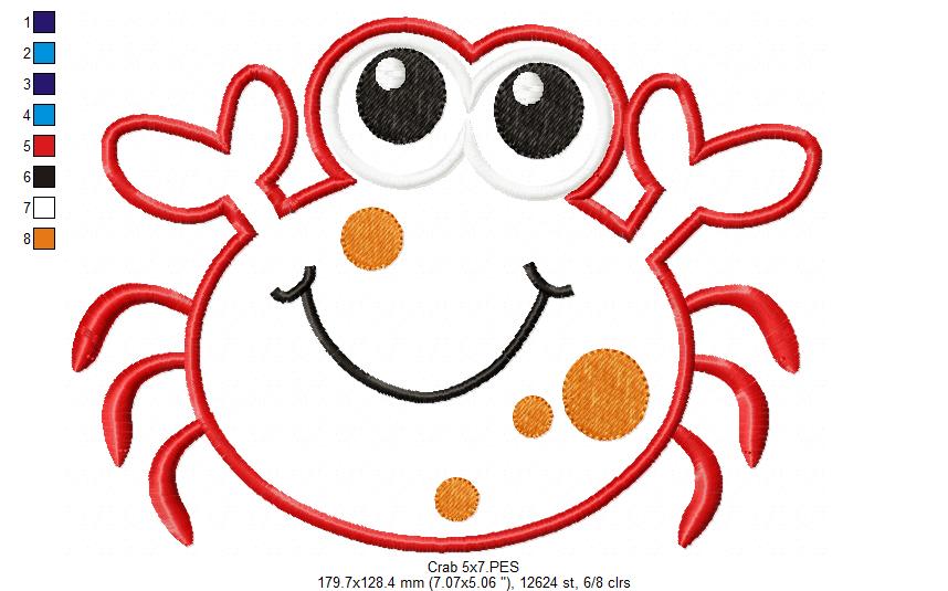 Cute Happy Crab - Appliqué - Machine Embroidery Design