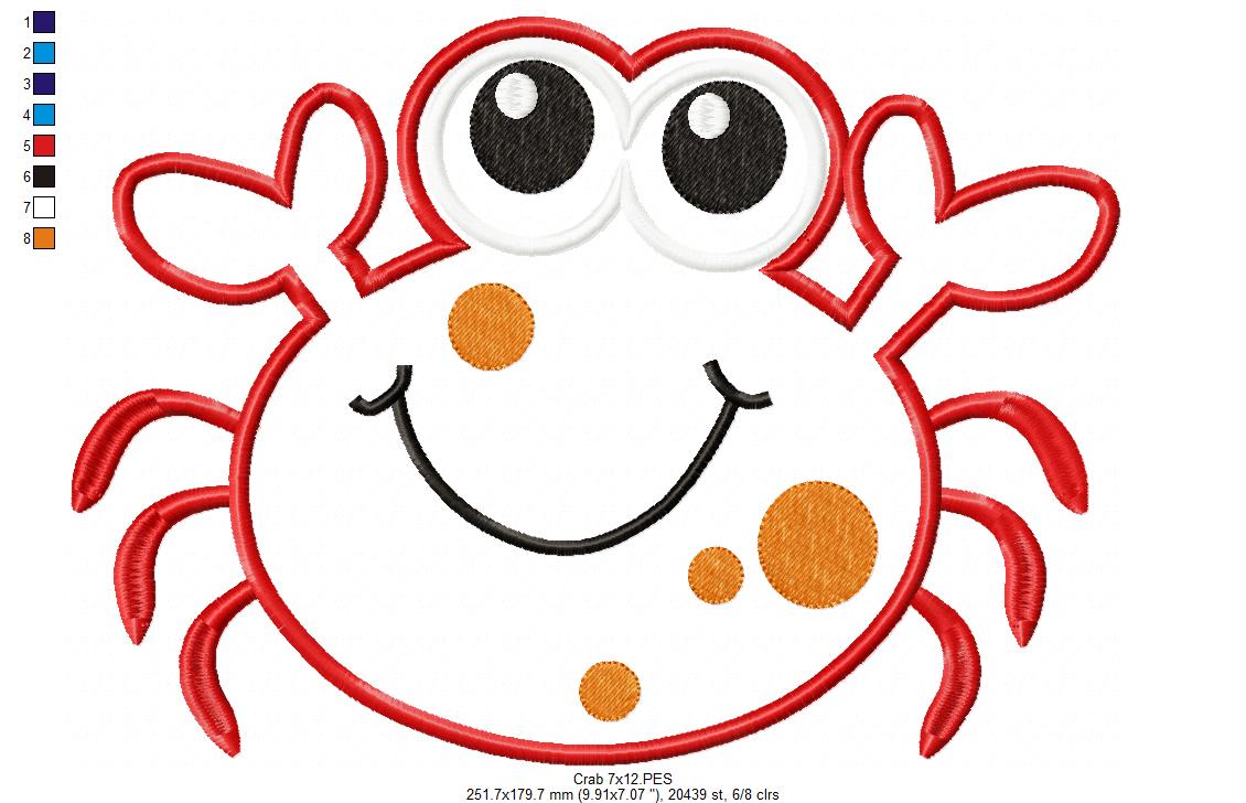 Cute Happy Crab - Appliqué - Machine Embroidery Design