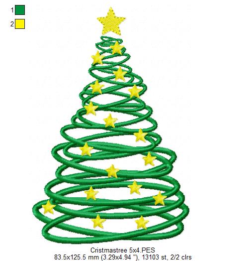 Curly Christmas Tree - Fill Stitch - Machine Embroidery Design