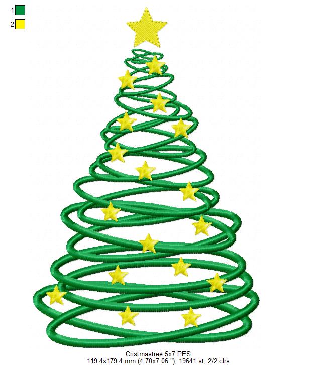 Curly Christmas Tree - Fill Stitch - Machine Embroidery Design