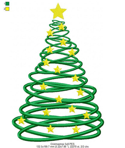 Curly Christmas Tree - Fill Stitch - Machine Embroidery Design